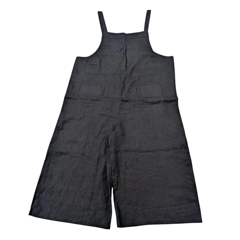 THE WHITE COMPANY 100% Linen Overalls 10 Dungarees Jumpsuit Black Loose Oversize - Picture 3 of 9
